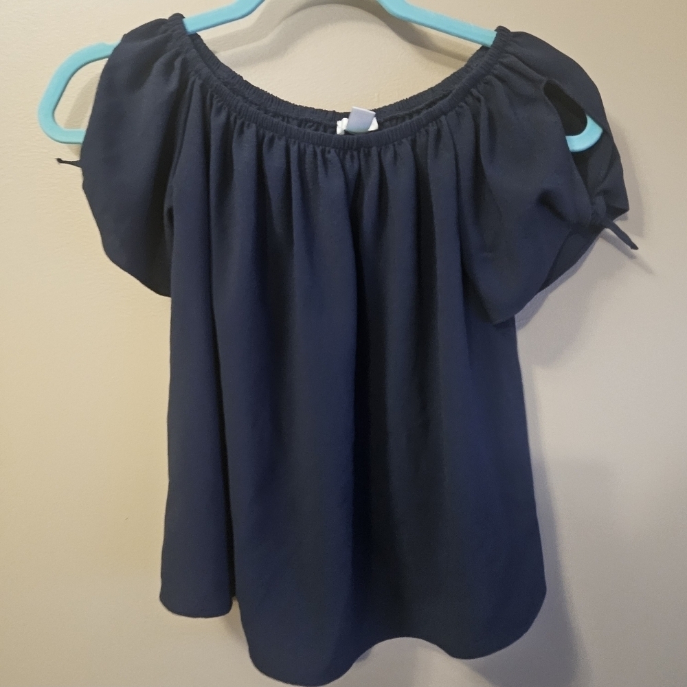 BP Women's Size S Navy Blue Top Puff Sleeve Cold Shoulder